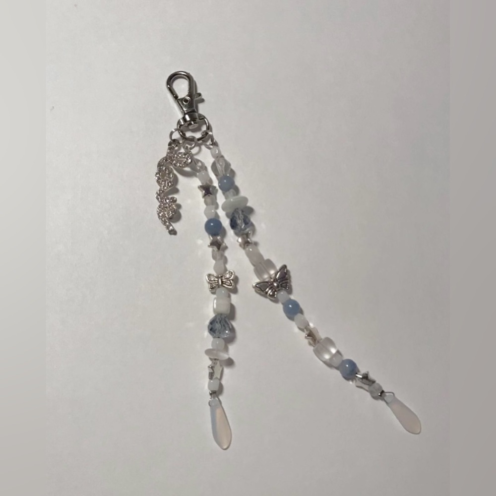 Glass Rhinestone Beaded Blue Butterfly Keychain